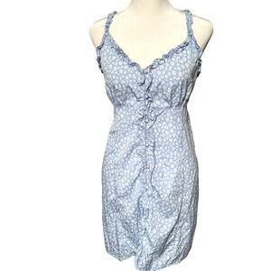 Cottagecore Floral Babydoll Ruffled Pastel Blue and White Mini Dress